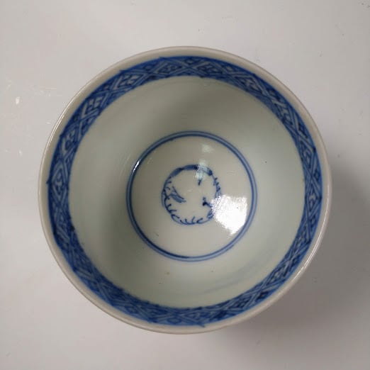 骨董 古伊万里 盃洗 線描き 染め付け 器 物入れ 花唐草 鉢 菓子器 骨董