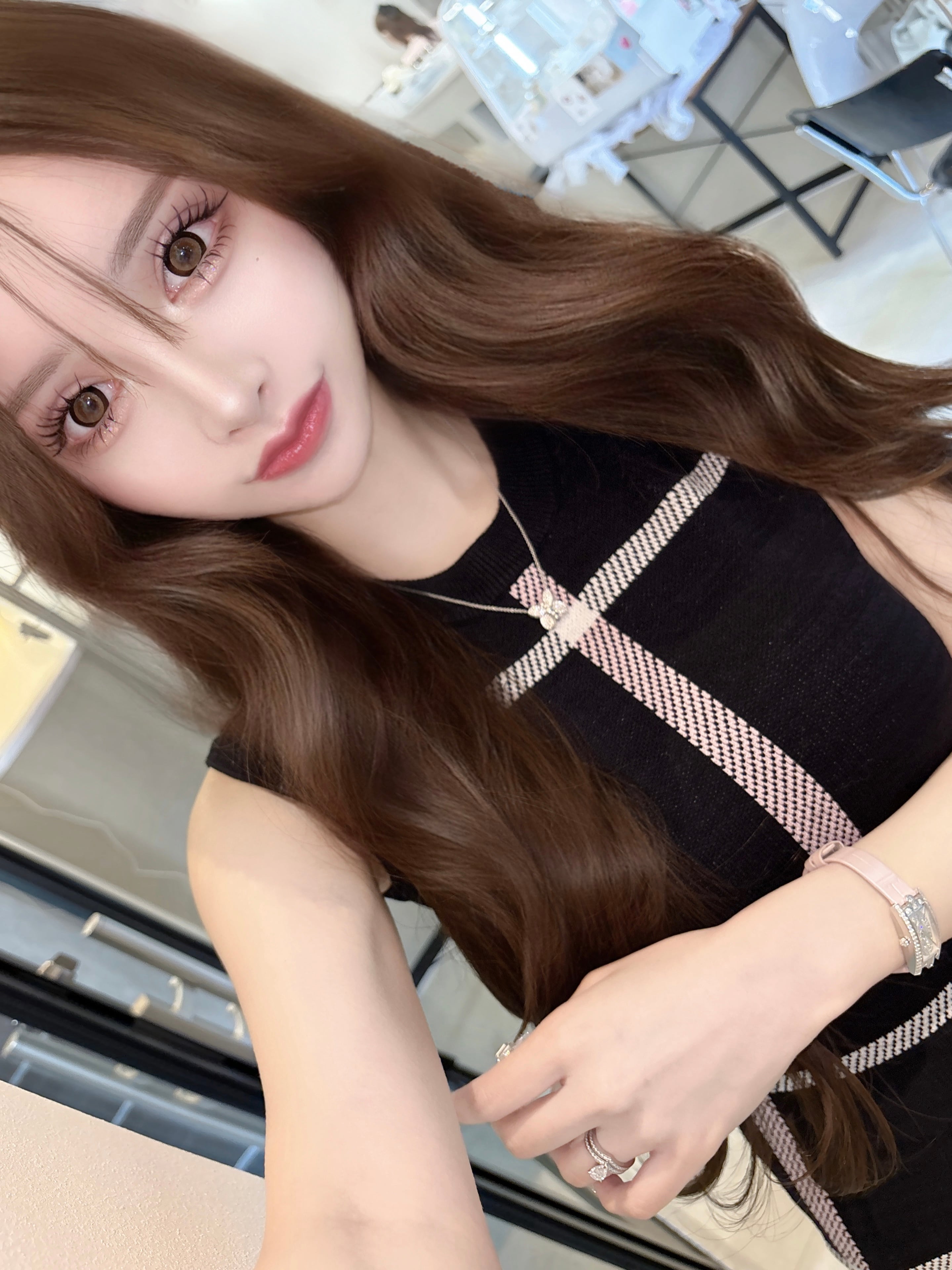 Lumignon original ♥ love check summer knit op 【ピンク×ブラック