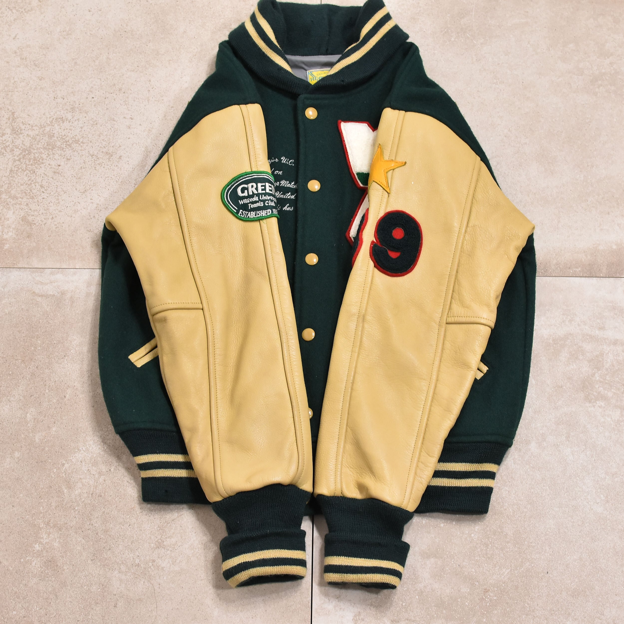 80s Jp vtg WASEDA university varsity jkt | 古着屋 grin days memory