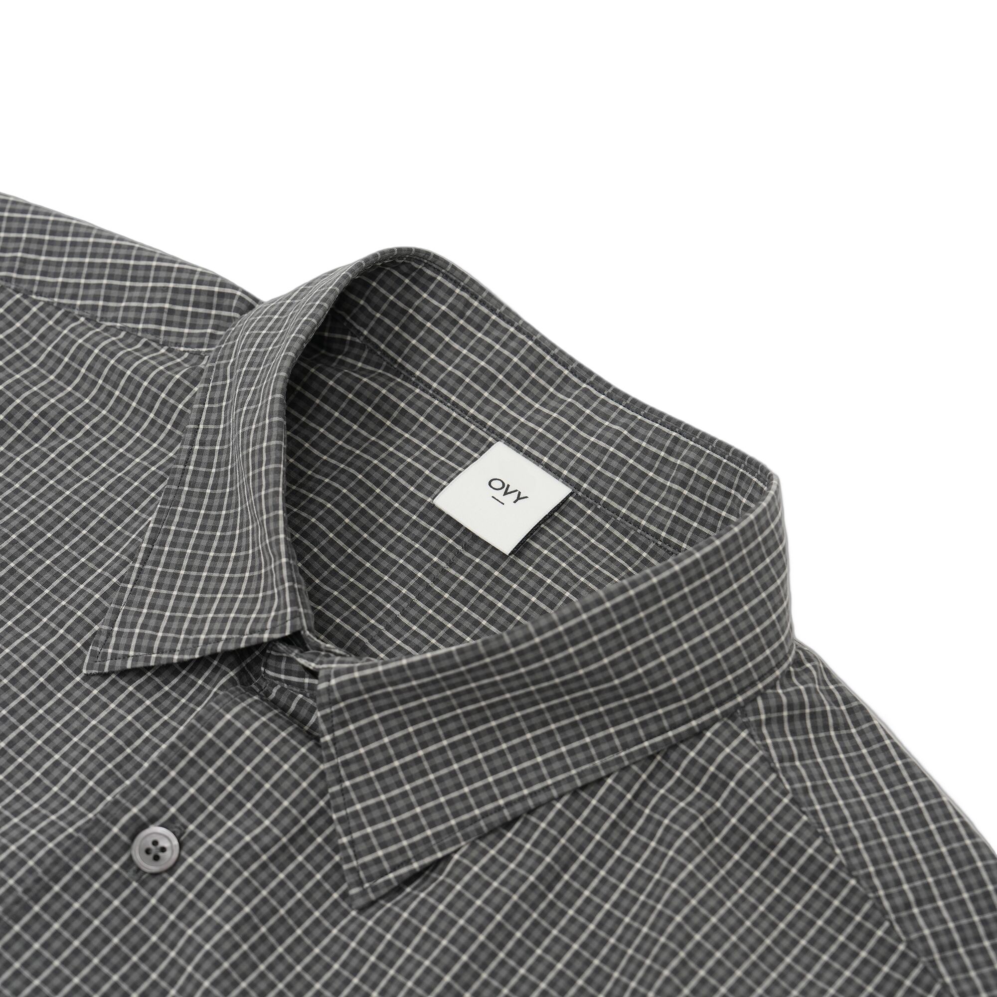 Cotton Poplin Pin Check Wide Shirts (black×gray) | OVY