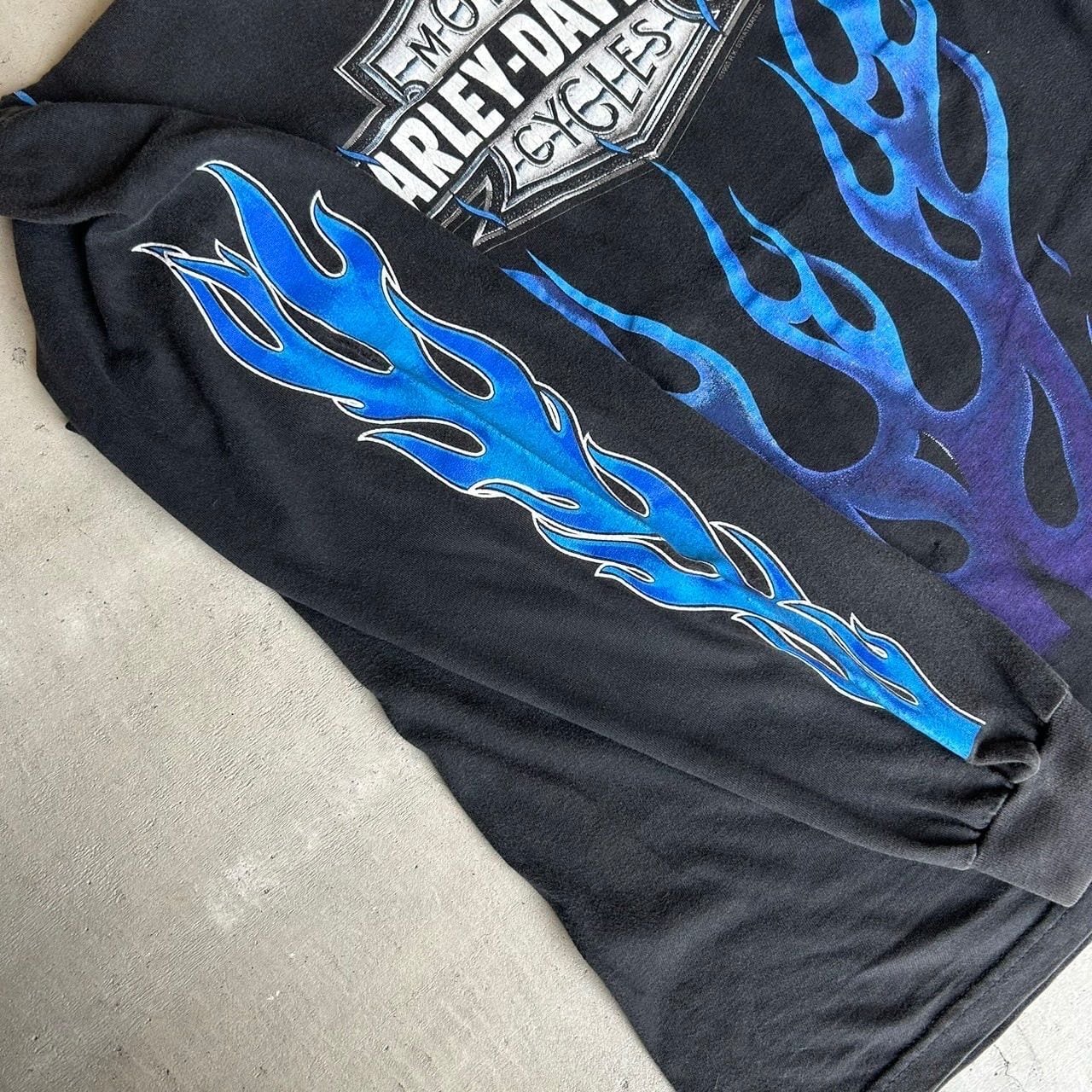 90s Harley-Davidson Blue flame Fire pattern ハーレーダビッドソン L