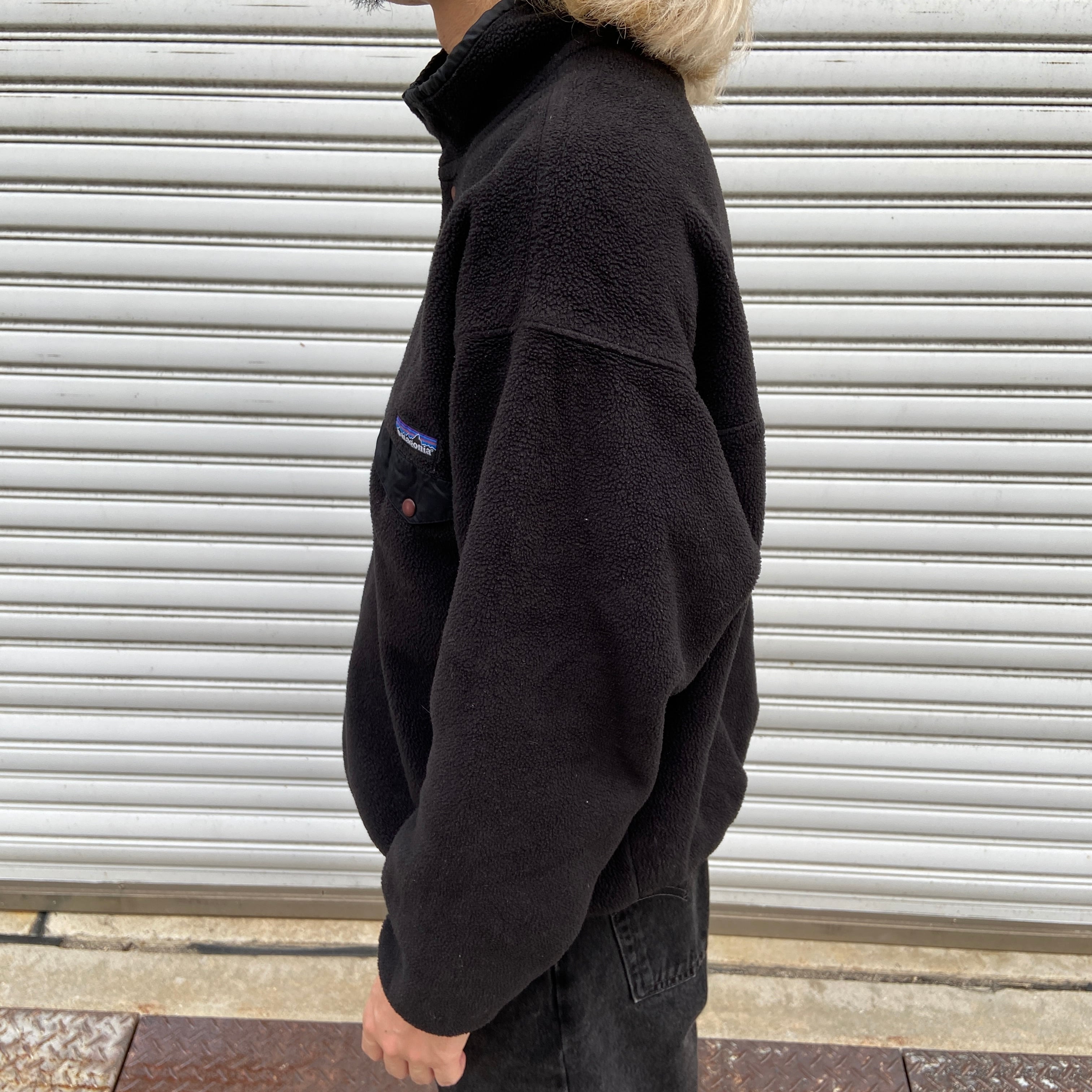 90s パタゴニア シンチラフリーススナップT 黒 オールブラック | 古着