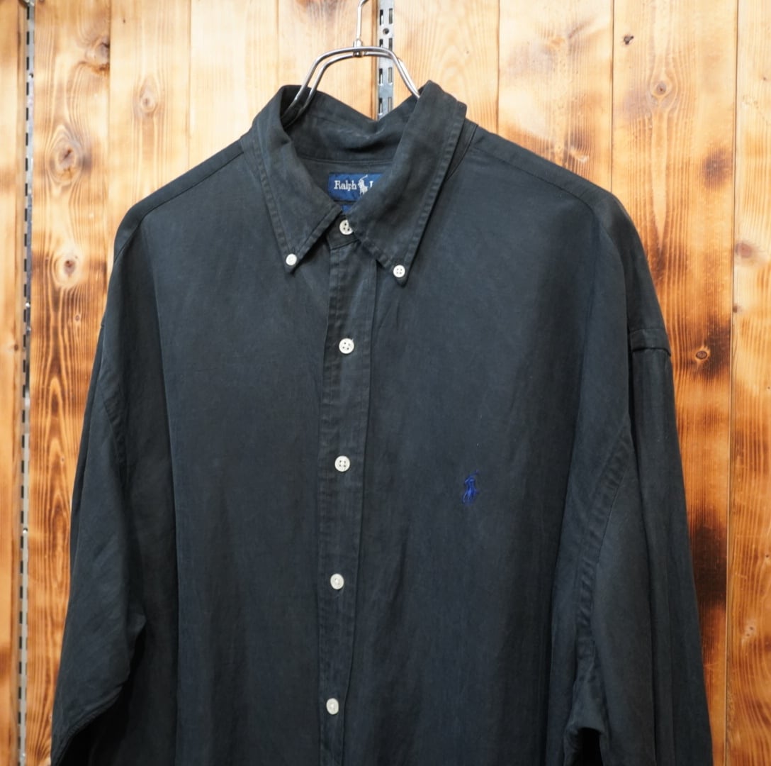 90s ralphlauren blake シルクリネン 長袖シャツ ブラック XL/ラルフ