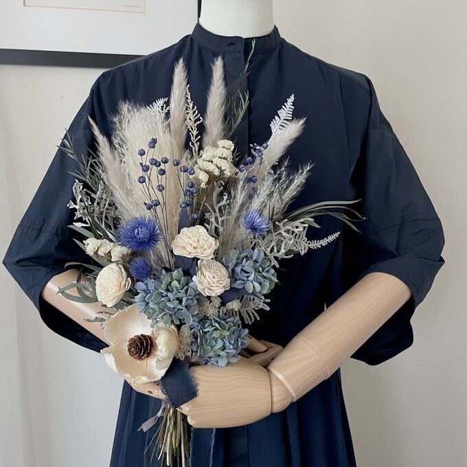 ブルーグリーンのグラデーション紫陽花スワッグ（ブーケ） L 再販多数