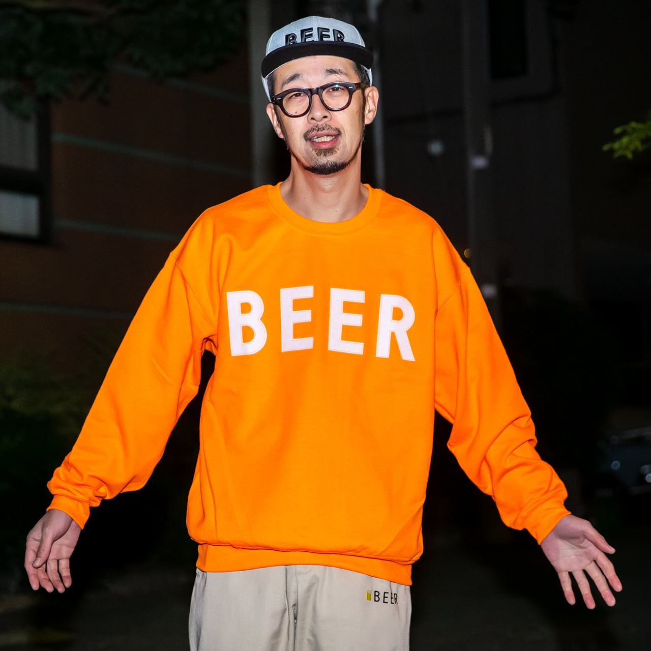 BEER アップリケロゴスウェット（裏起毛） オレンジ | BEER