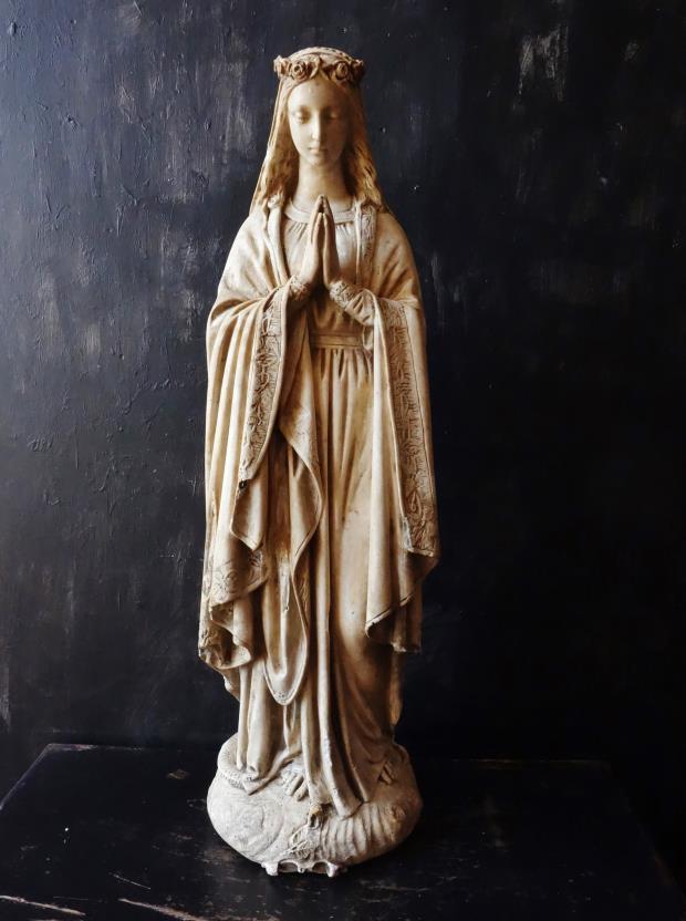 フランスアンティーク亭ベルエポック 花冠の聖母マリア 石膏像