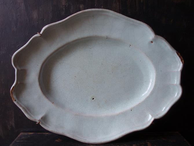 西洋骨董屋 フランスアンティーク 1700年代 花リムオーバル皿 無地