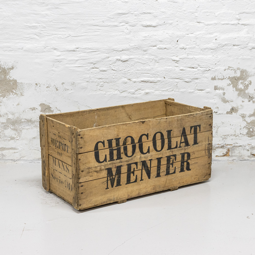 Antique Chocolat Menier wooden box from Bellevue Vintage