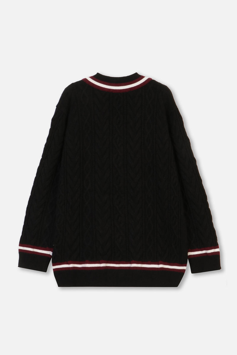 EMBLEM LS V-NECK KNIT - BLACK – BELLMORE