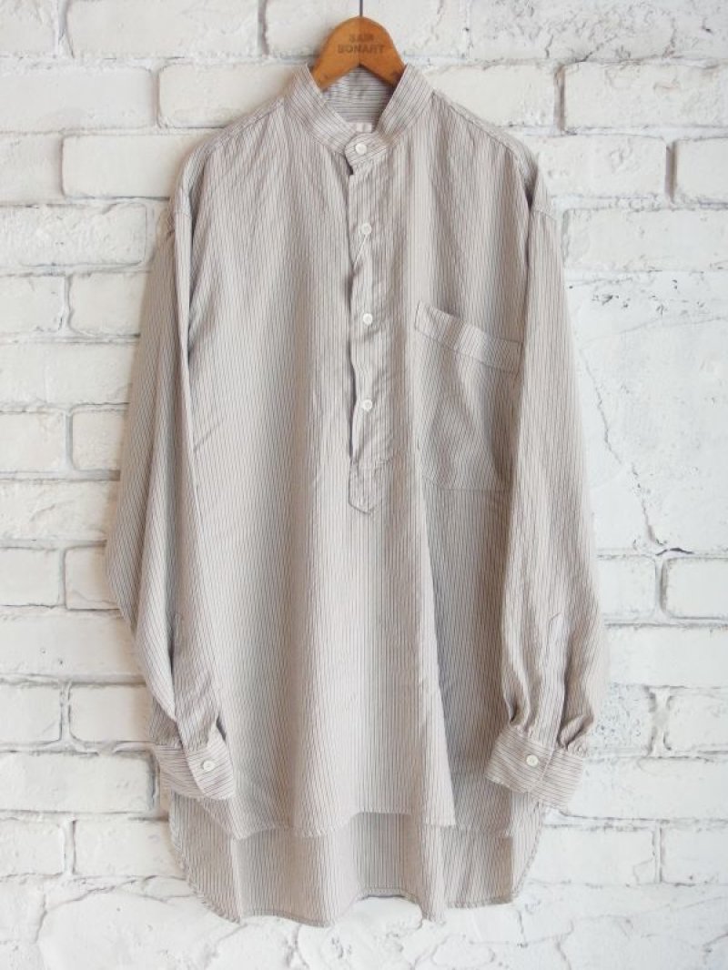 COMOLI シルク プルオーバーバンドカラーシャツ
