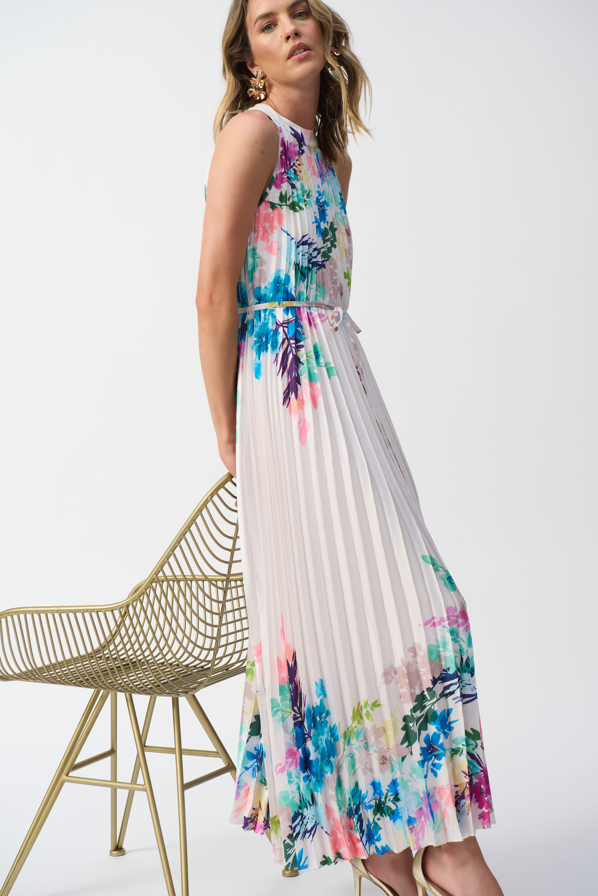 Pleated Satin Floral Print Maxi Dress | Everard's Clothing