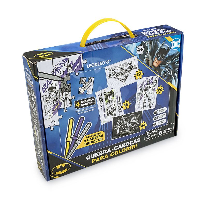 Quebra-Cabeça 4 Em 1 Para Colorir Batman - Kit C/ 72 Peças E 3