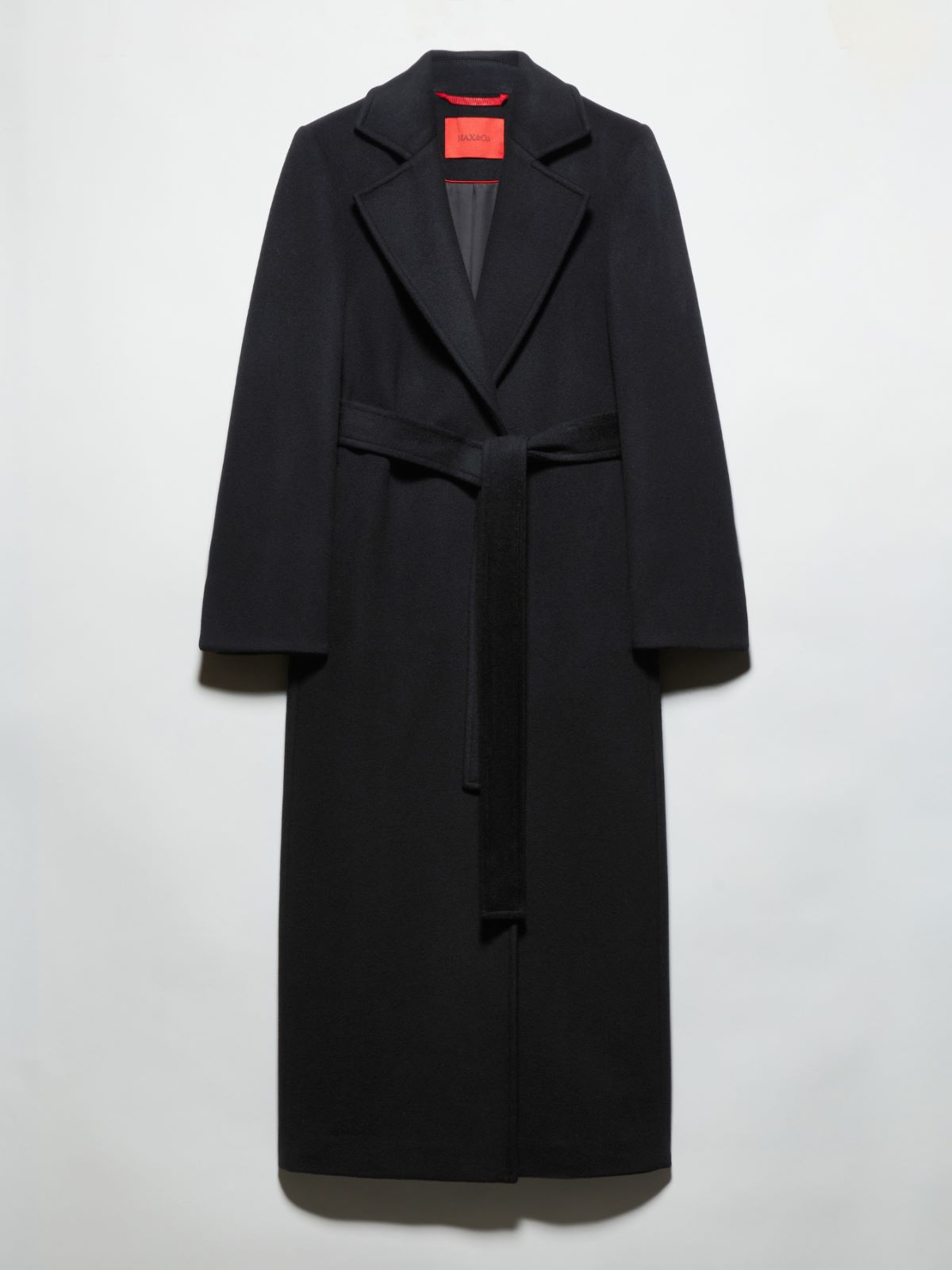 ロングラン] ピュア ウール ベルテッド ロング コート, black | MAX&Co.
