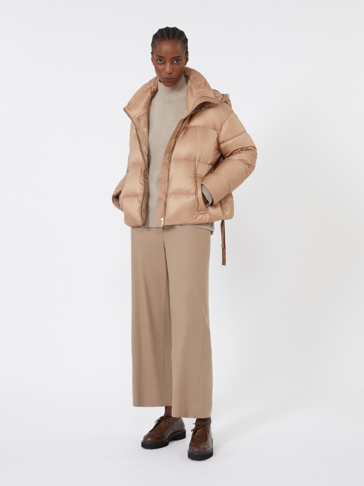 Hooded down jacket in water-repellent fabric, camel | Max Mara