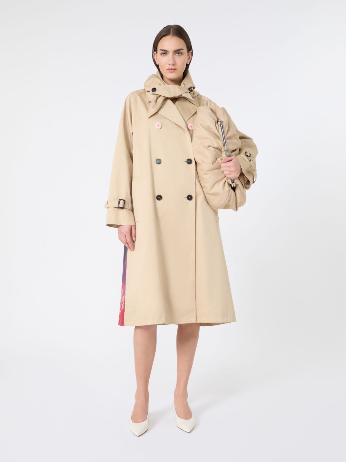 Water-repellent gabardine trench coat with print, plum | Max Mara