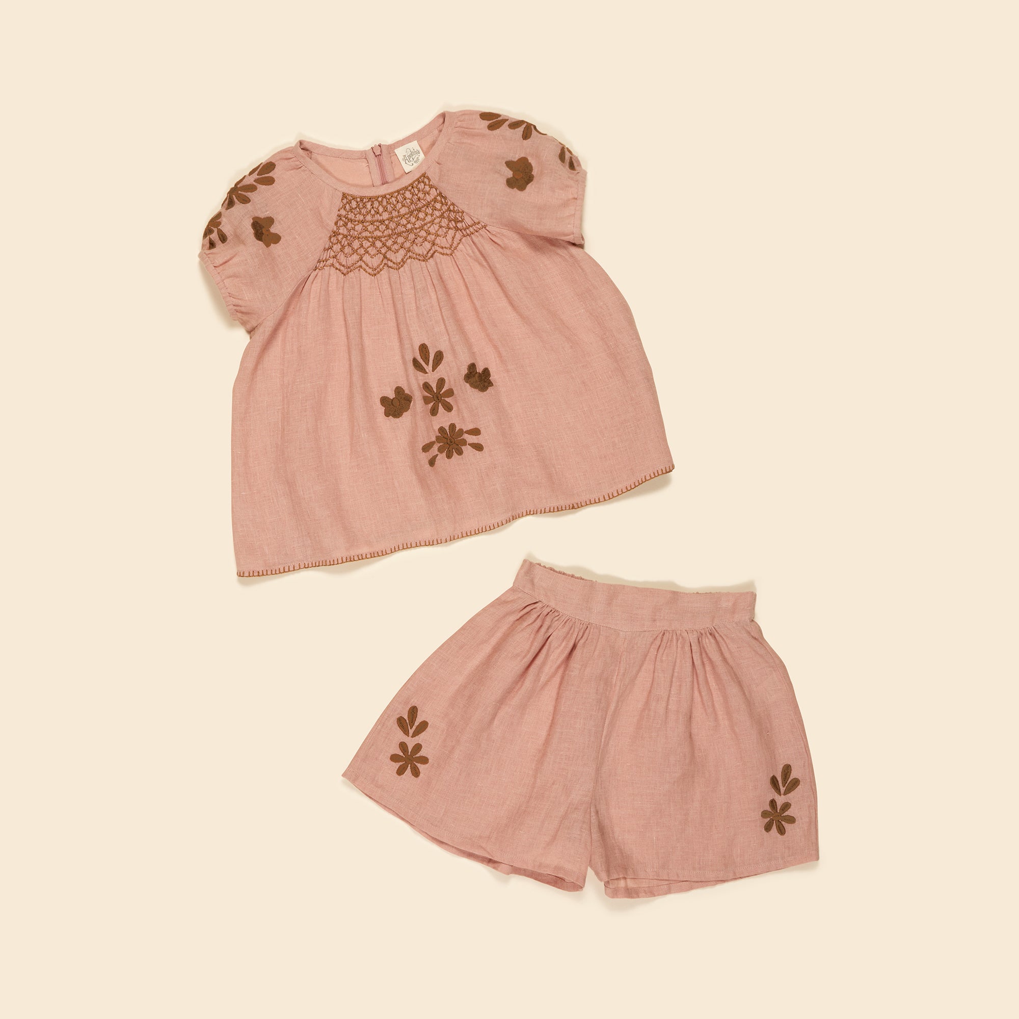 Apolina Maren Kid's Embroidered Short Set Rosewater| BIEN BIEN