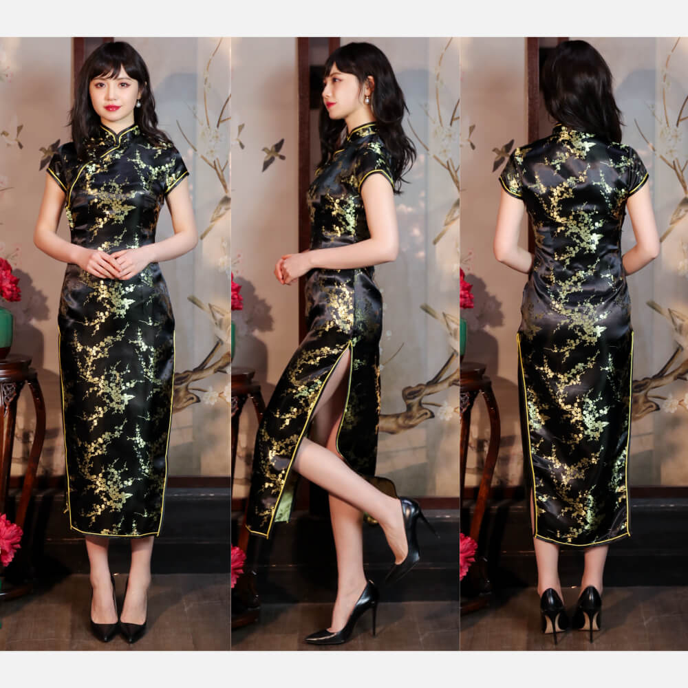 チャイナドレス ロング丈 梅花柄 | BODYLINE & LunaBelle