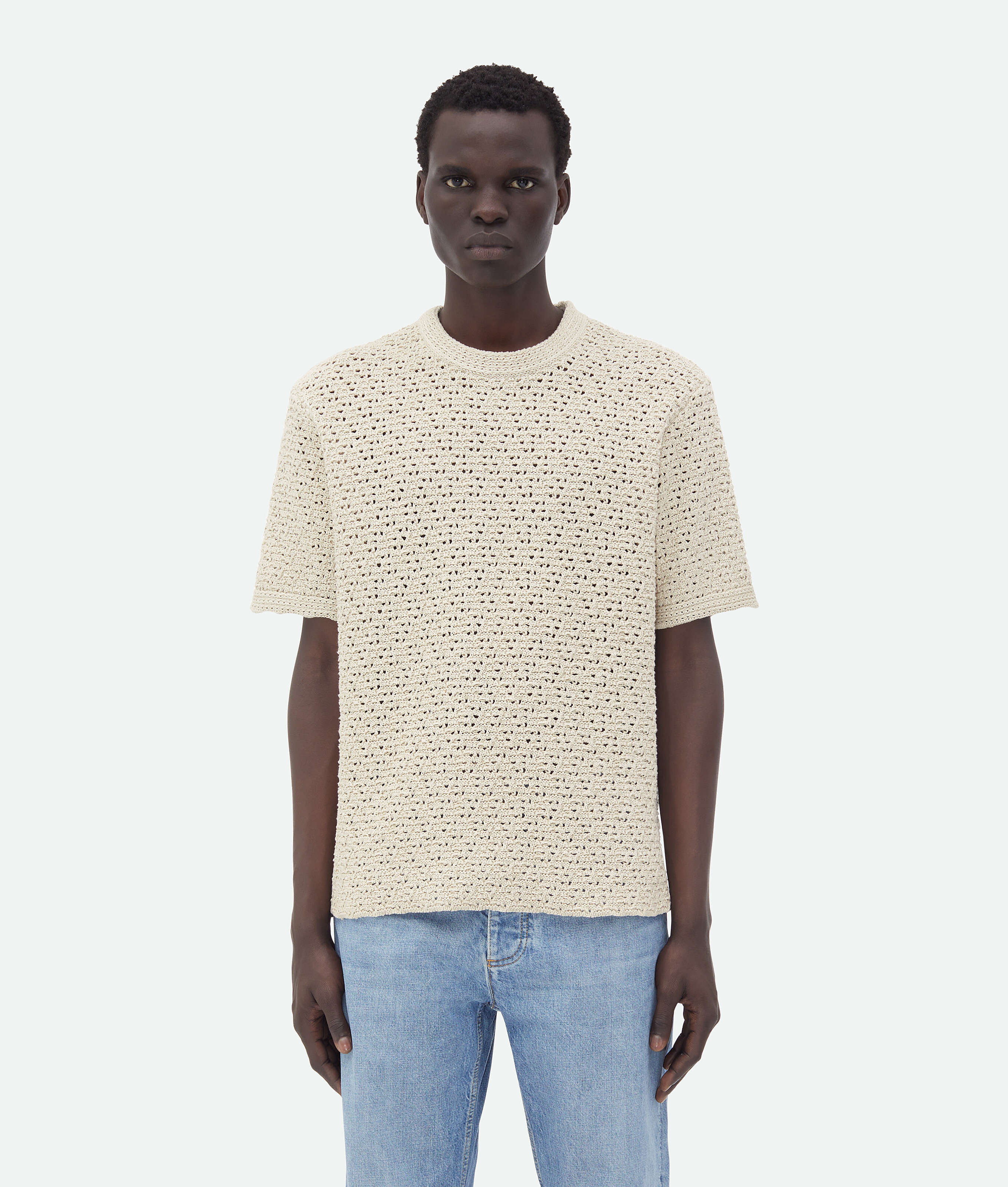 Men's Cotton Crochet T-Shirt in Bone/cloud | Bottega Veneta US