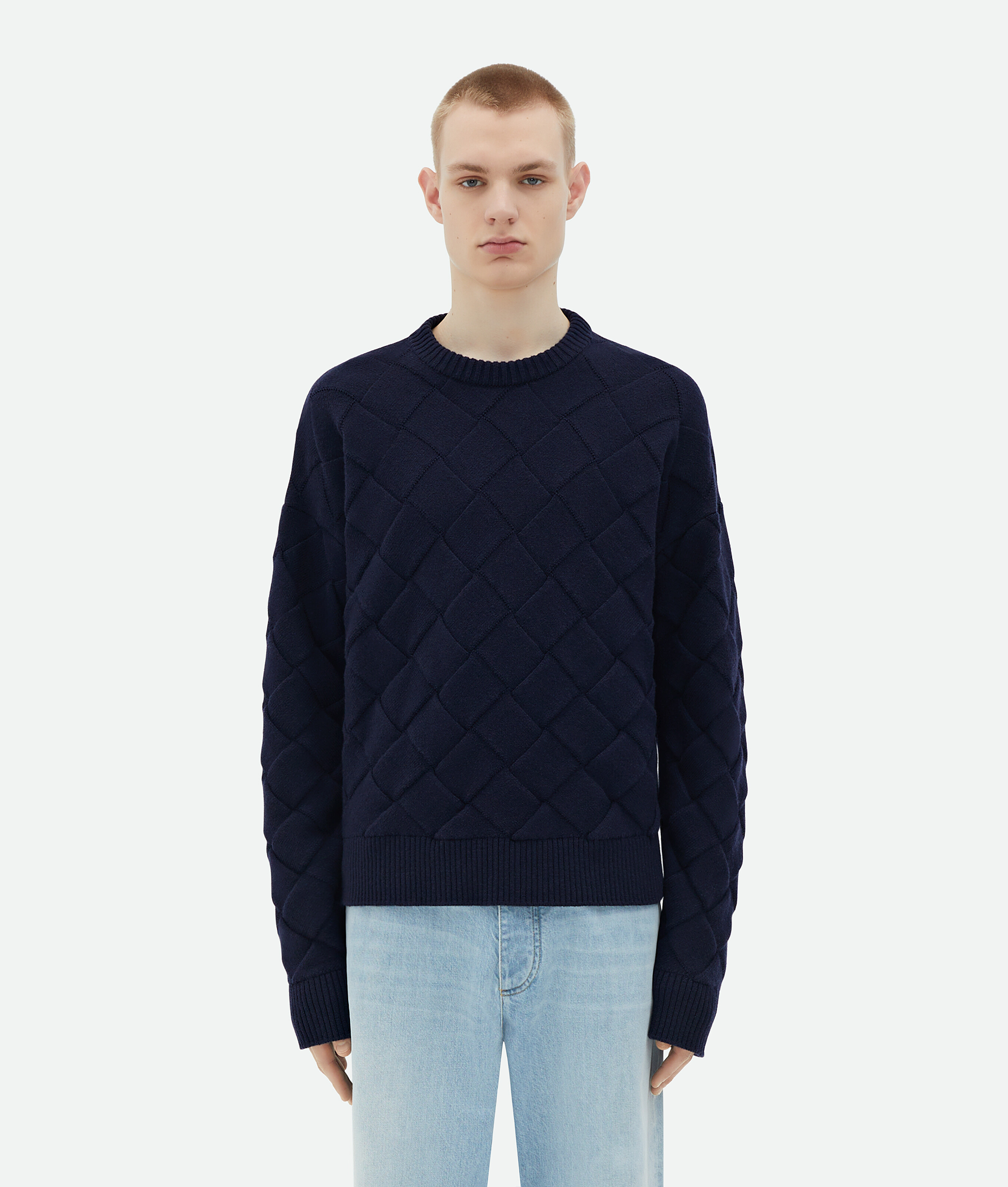 Men's Intreccio Wool Jumper in Navy | Bottega Veneta US