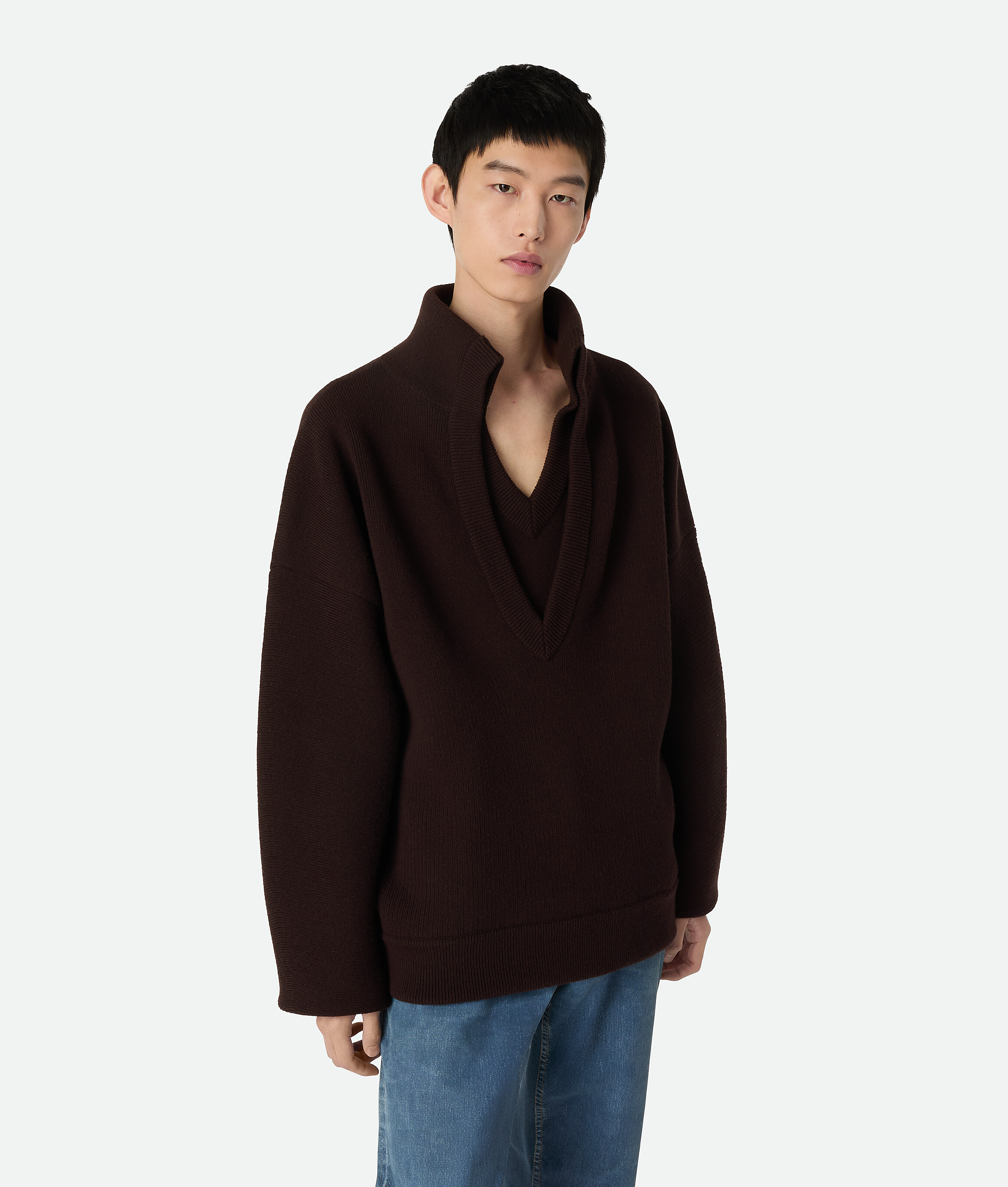 Men's Compact Wool Sweater in Ebony | Bottega Veneta GR