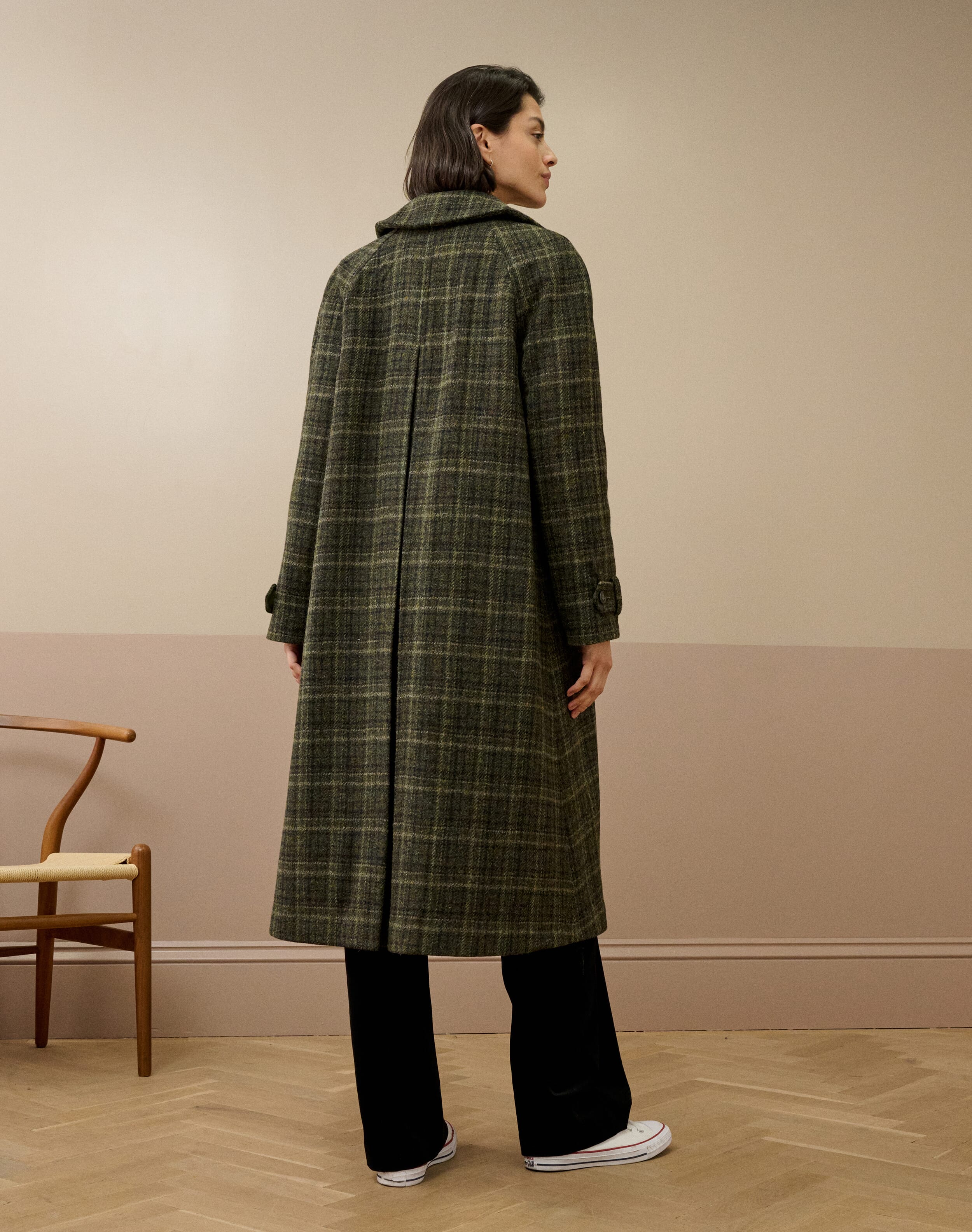 Harris Tweed Check Coat in Forest | Womenswear | Brora