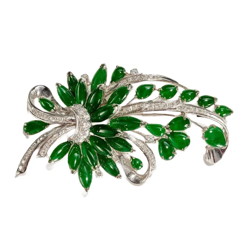 宝石 翡翠 葉っぱモチーフ ダイヤブローチ ｜ブランド買取なら