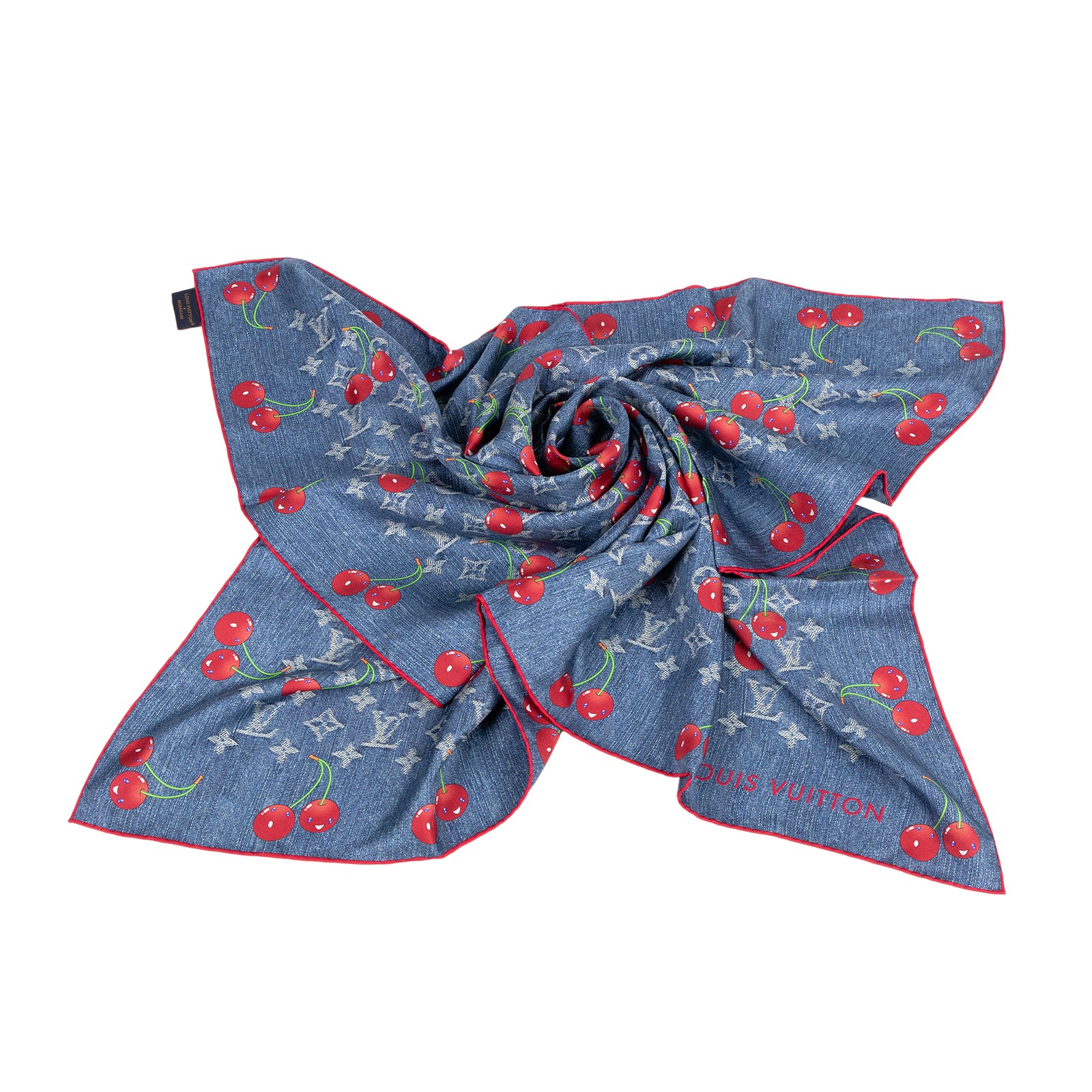 路易威登LOUIS VUITTON Denim Cerise Square 90方巾黑色村上隆聯名