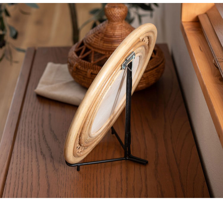 ラタンミラー スタンド付き ミラー 鏡 姿見 スタンド スタンド付き 丸