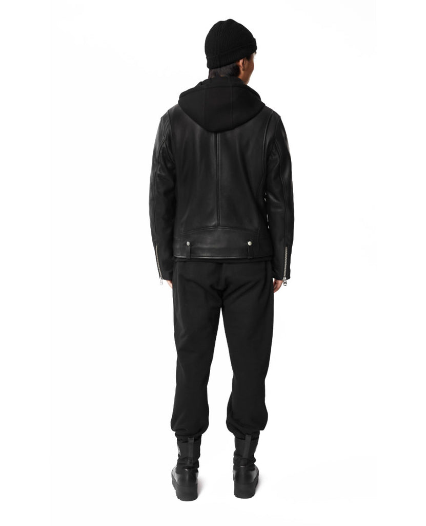 Motorcycle Leather Jacket with Removable Hood Black | Mackage