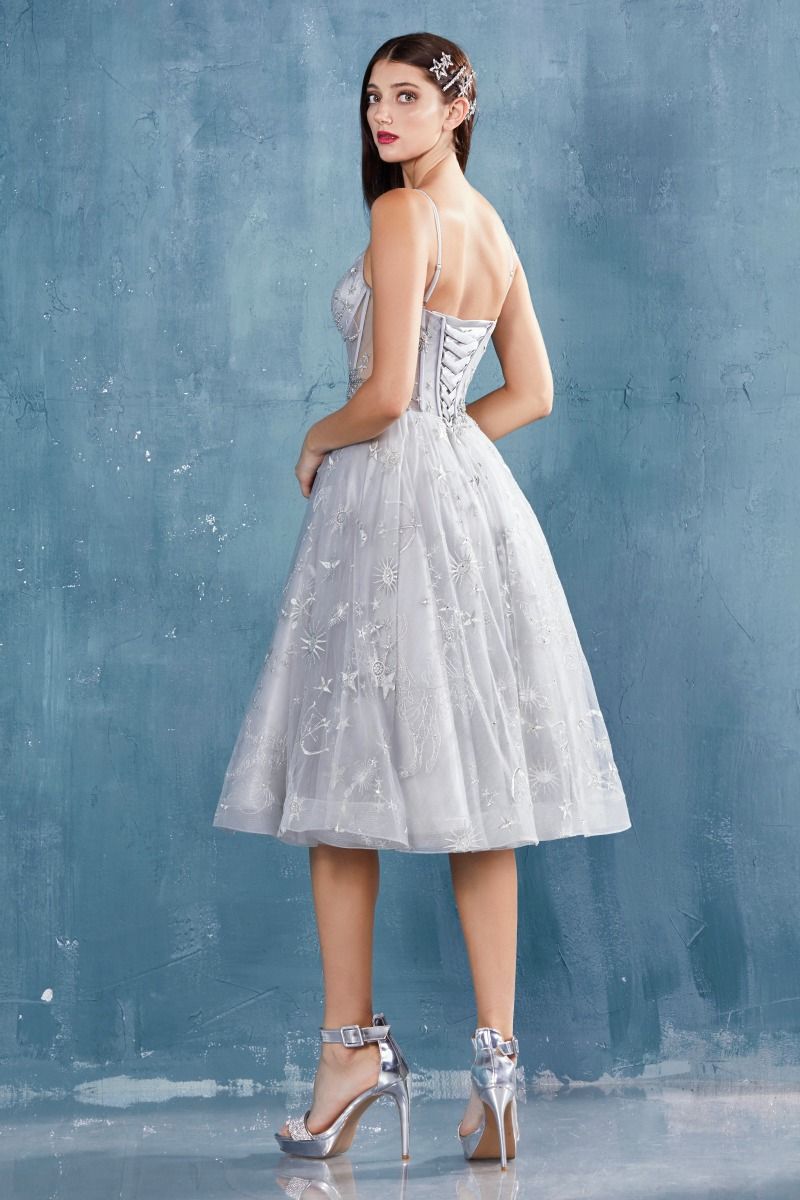 TEA LENGTH CORSET TULLE A-LINE COCKTAIL DRESS BY ANDREA & LEO