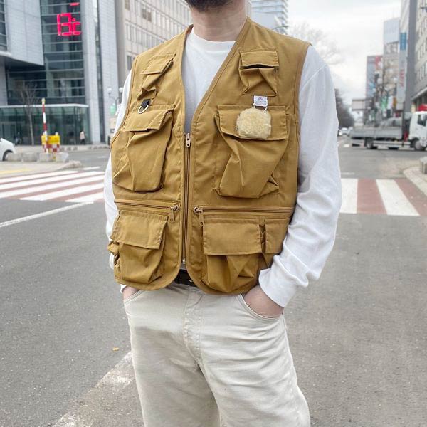 新品 70s Columbia コロンビア フィッシングベスト 黄土色系 XL