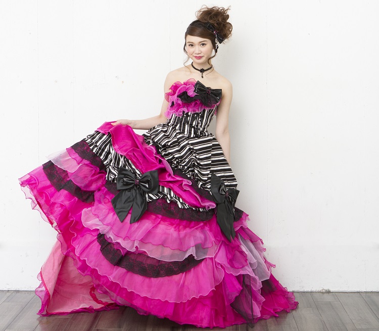 カラードレス/ピンク×ブラック ガーリーゼブラドレス | 福岡で