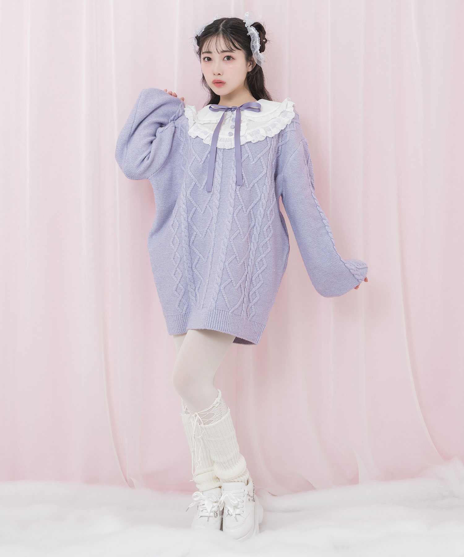 コットンレース配色ニットワンピース – BUNNY APARTMENT