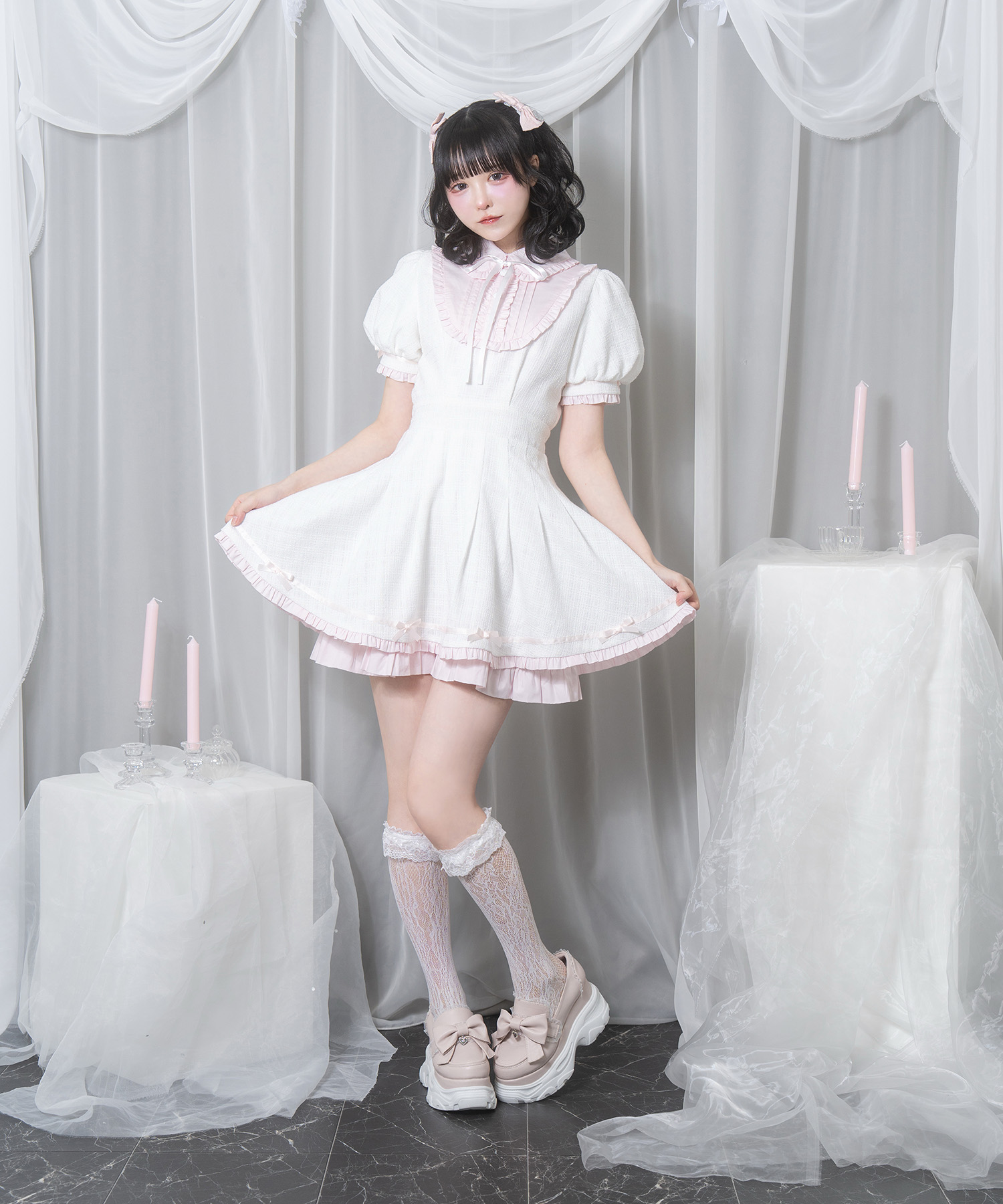 配色ツイードポイントリボンワンピース – BUNNY APARTMENT