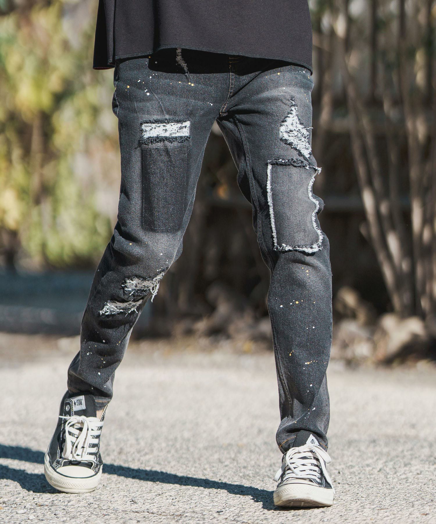 TSY RIPPED WIDE STRAIGHT DENIM INDIGO L TSY RIPPED WIDE STRAIGHT DENIM
