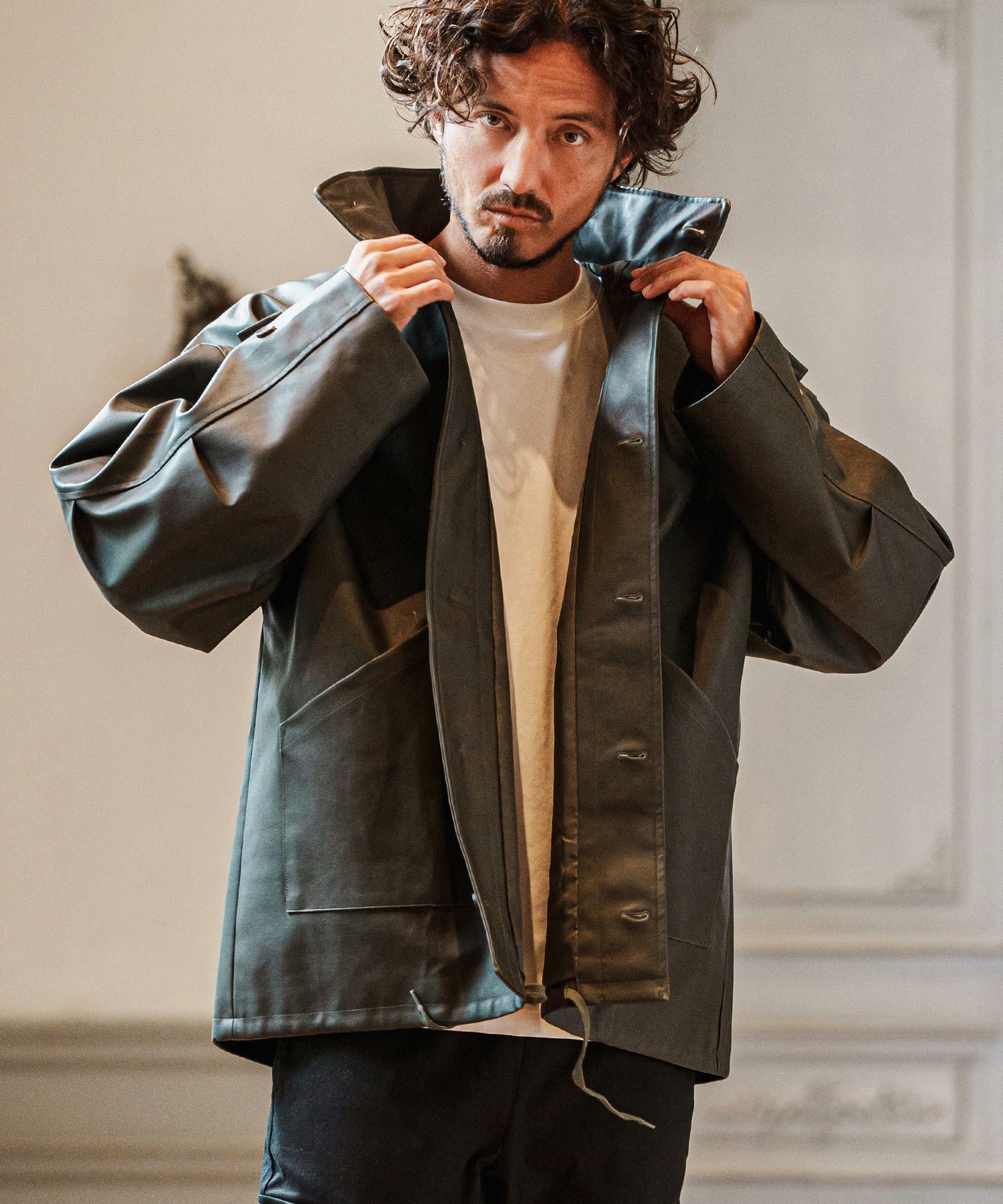 CAMBIO(カンビオ)】Synthetic Leather Military Stand Collar