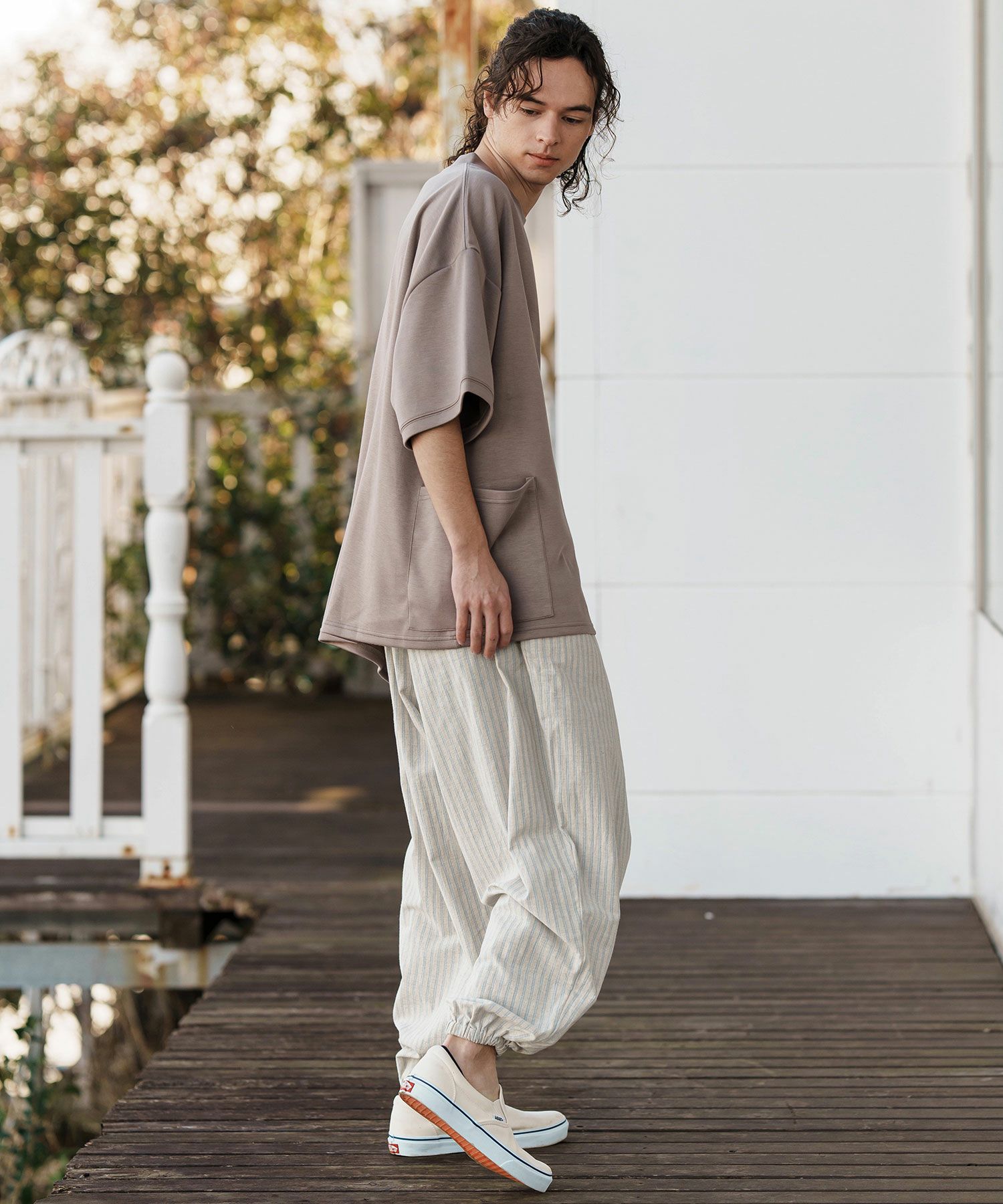 CAMBIO(カンビオ)】コットンリネンストライプバルーンパンツ(CMB-R0152