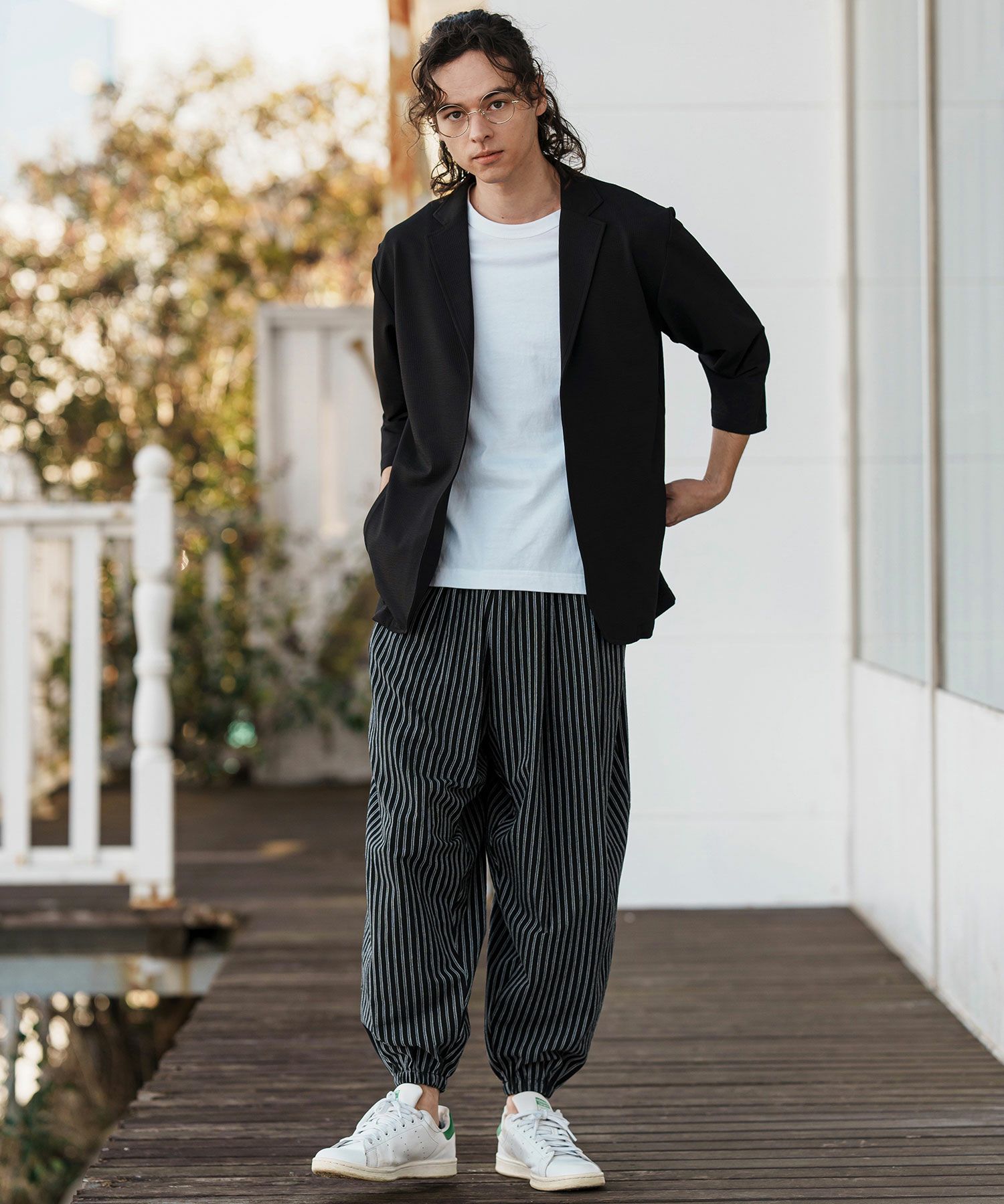 CAMBIO(カンビオ)】コットンリネンストライプバルーンパンツ(CMB-R0152