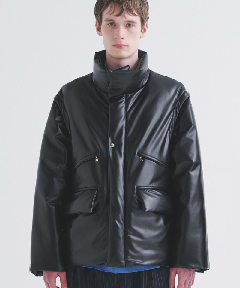 50%OFF【CULLNI(クルニ)】Faux Leather Dot Button Hoodie Blouson