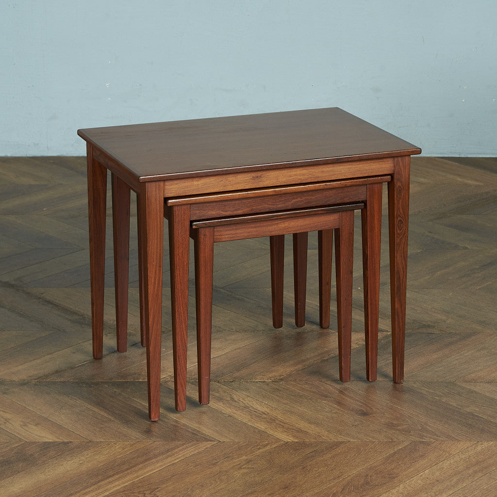 英国アンティーク猫脚ネストテーブル3台/木製机/サイドテーブル(88-83