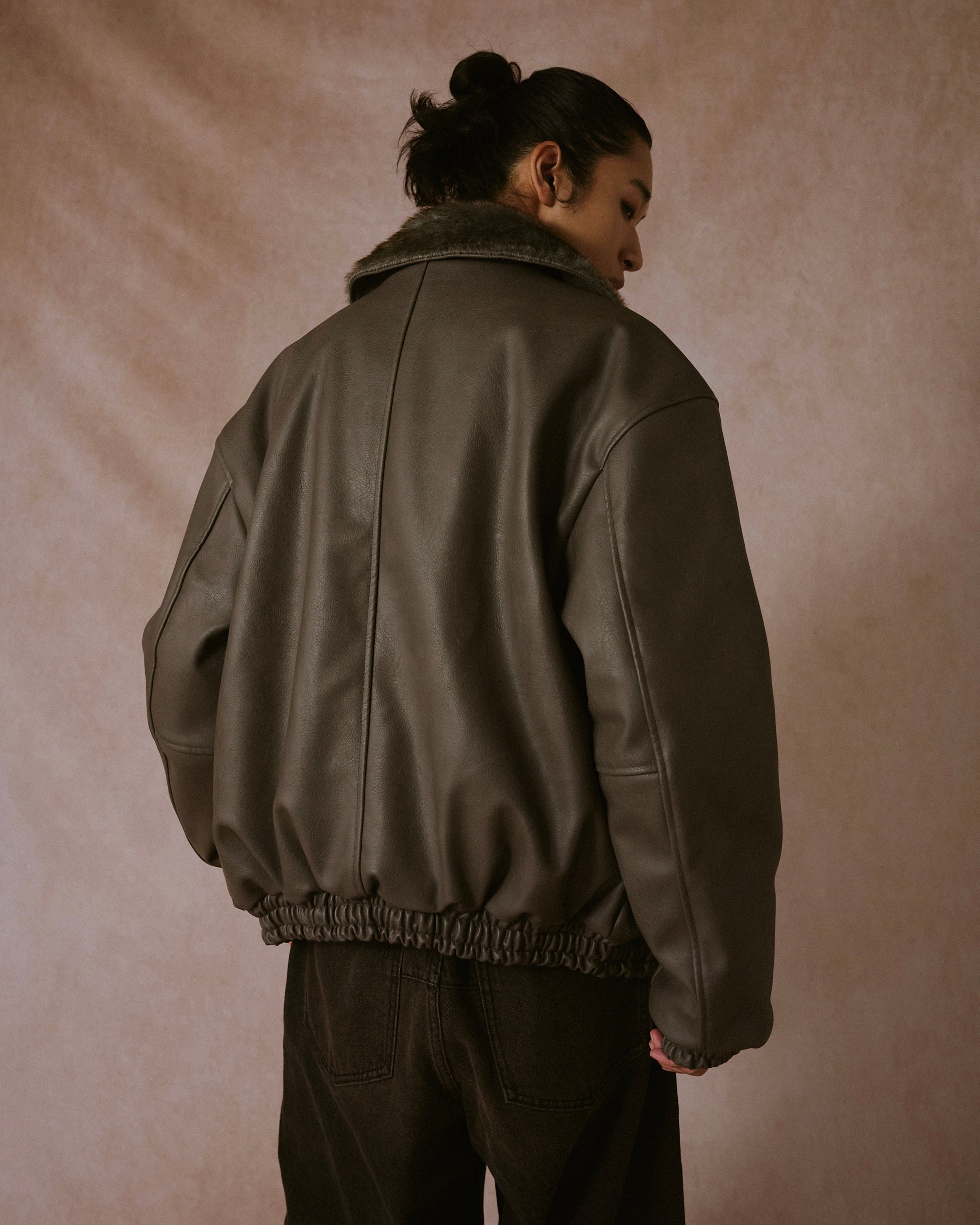 leather/fur faux reversible flight jacket – CAMPHOR WOOD