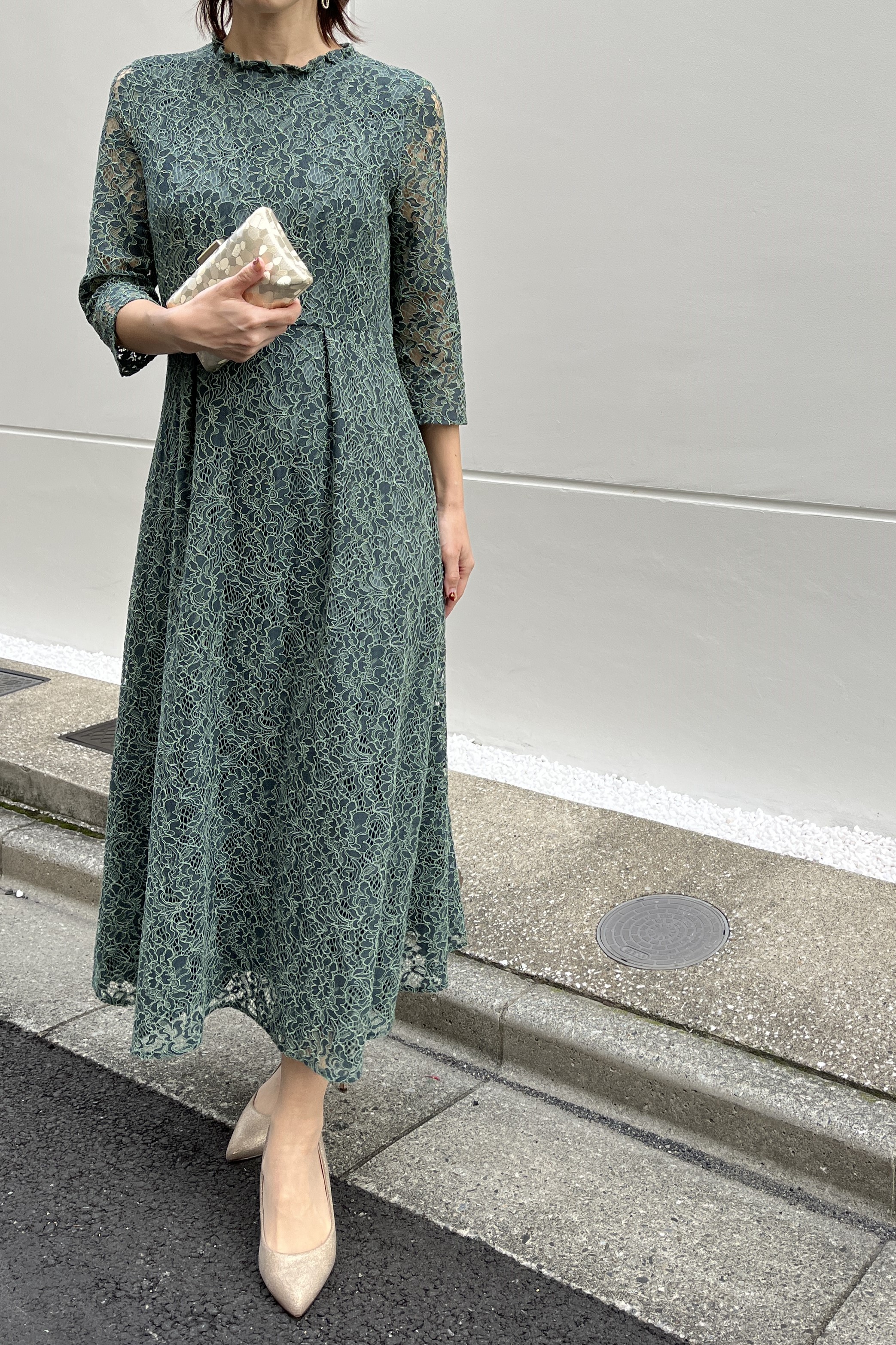 レンタルドレスCANVAS 銀座/東京 / 【kaene】 グリーンレース7分袖（34