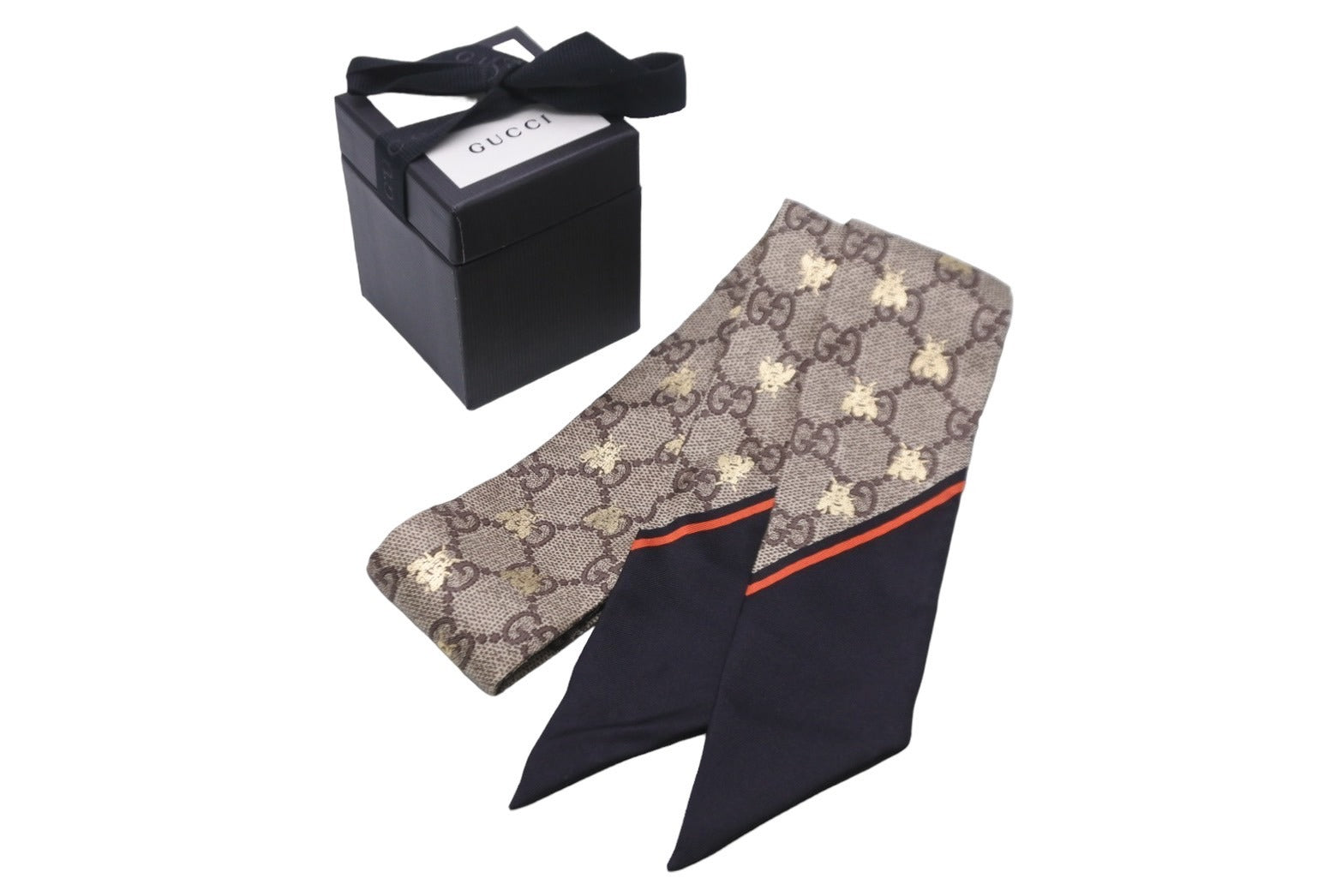 GUCCI グッチ GG柄 シルク ネックボウ スカーフ bee 蜂 専用箱 楽天