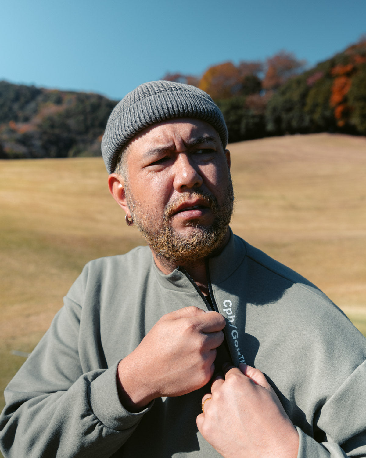 SIDE HALF ZIP L/S MOCK NECK TEE - KHAKI - – Cph/Golf™︎