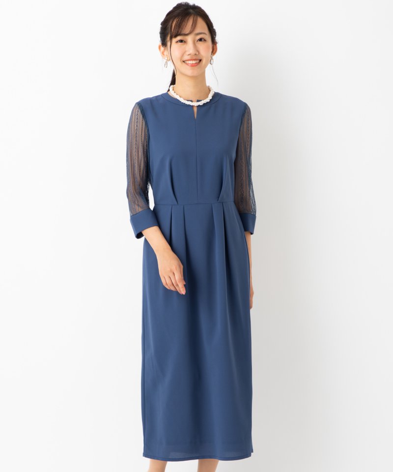 Aimer 袖ストライプレースIラインドレス ブルー系 | 結婚式パーティー