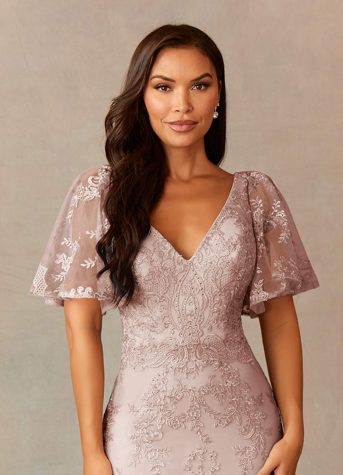 Upstudio Joliet Dusty Rose Mermaid V-Neck Lace Dress Ready to Ship