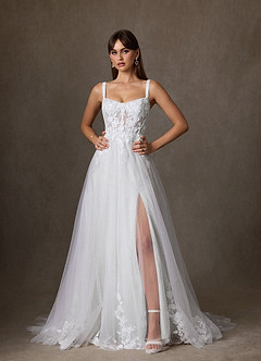 Azazie Jovana Diamond White A-Line Scoop Tulle Dress | Azazie
