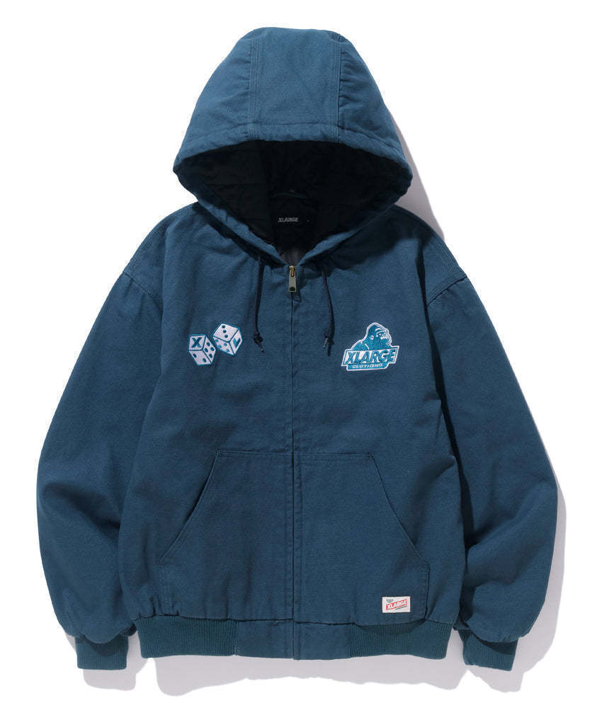 大人気 XLARGE DICE HOODED WORK JACKET フードと胸部分の刺繍◎ (X