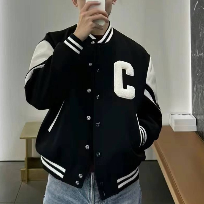 CELINE 2V91S896C スタッズロゴ袖レザースタジャンブルゾン CELINE