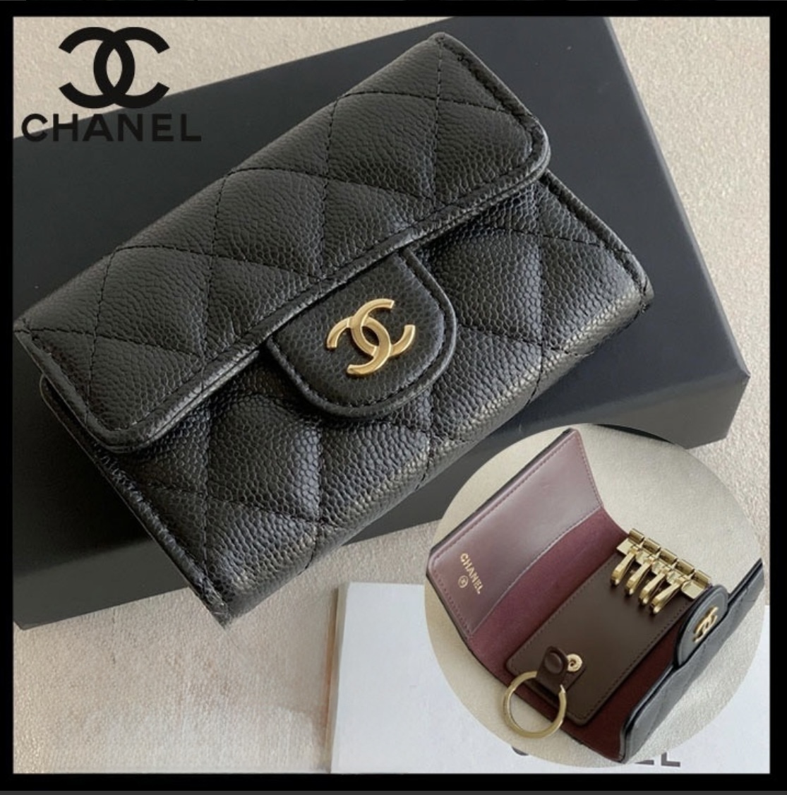 菜奈】CHANEL ベージュ レザー キーケース 菜奈】CHANEL ベージュ